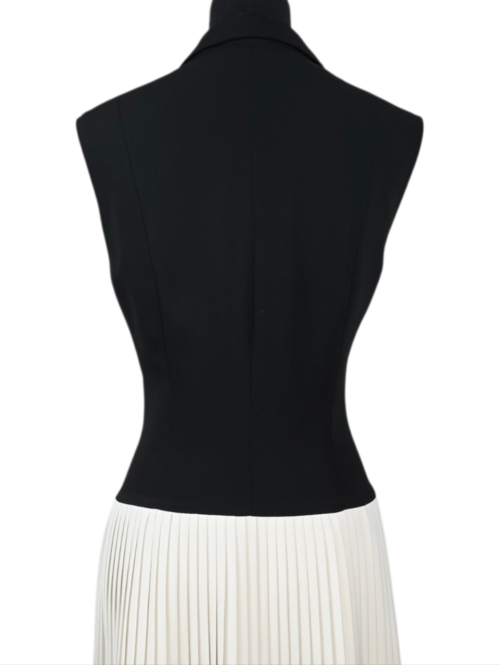 JOSEPH & EREN Paris Black White Pleated Dress Contrast Lapel Button Front US 10 - Picture 7 of 15